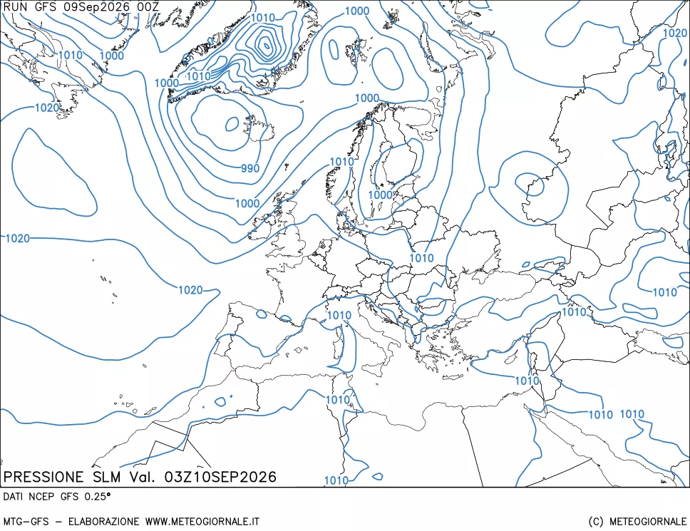 mappa Pressione sul livello del mare