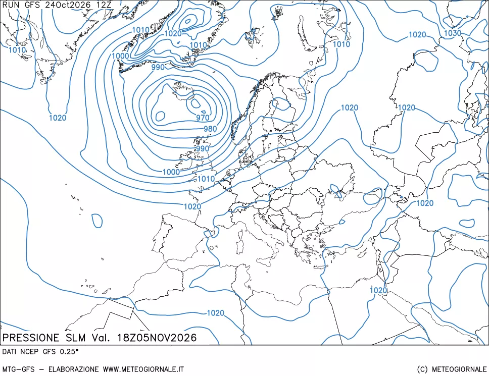 mappa Pressione sul livello del mare
