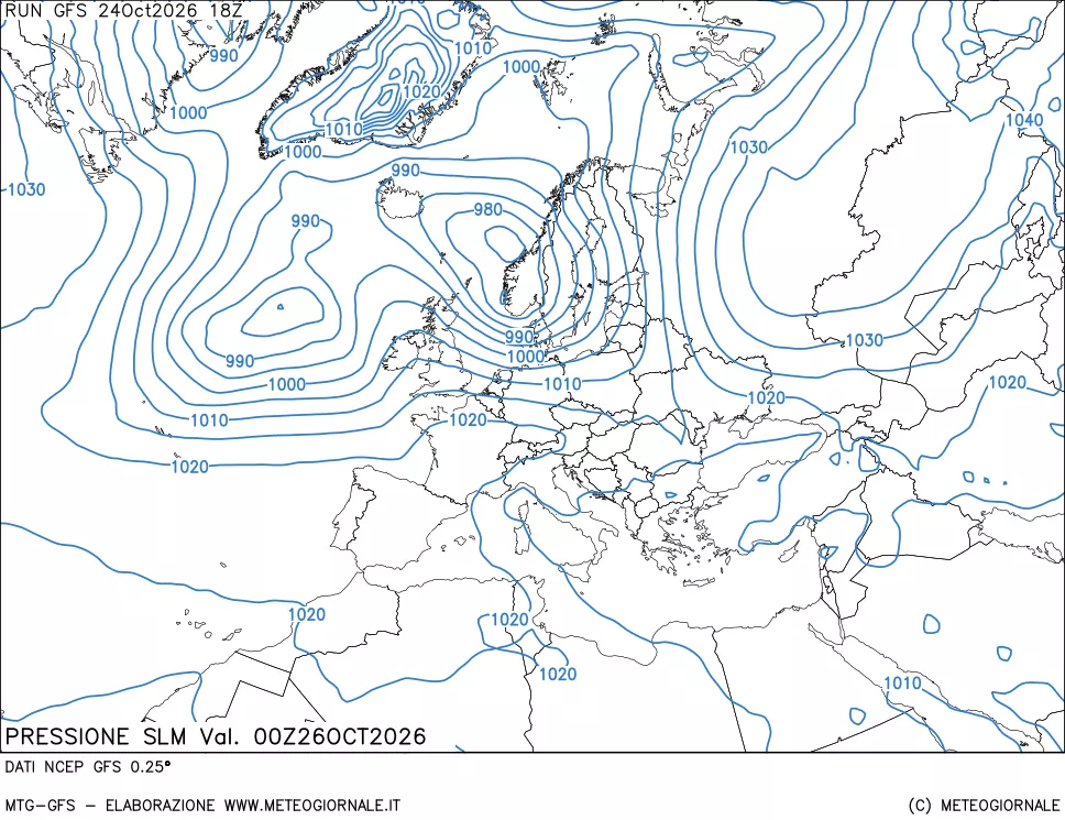 mappa Pressione sul livello del mare