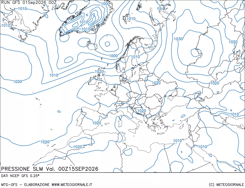 mappa Pressione sul livello del mare