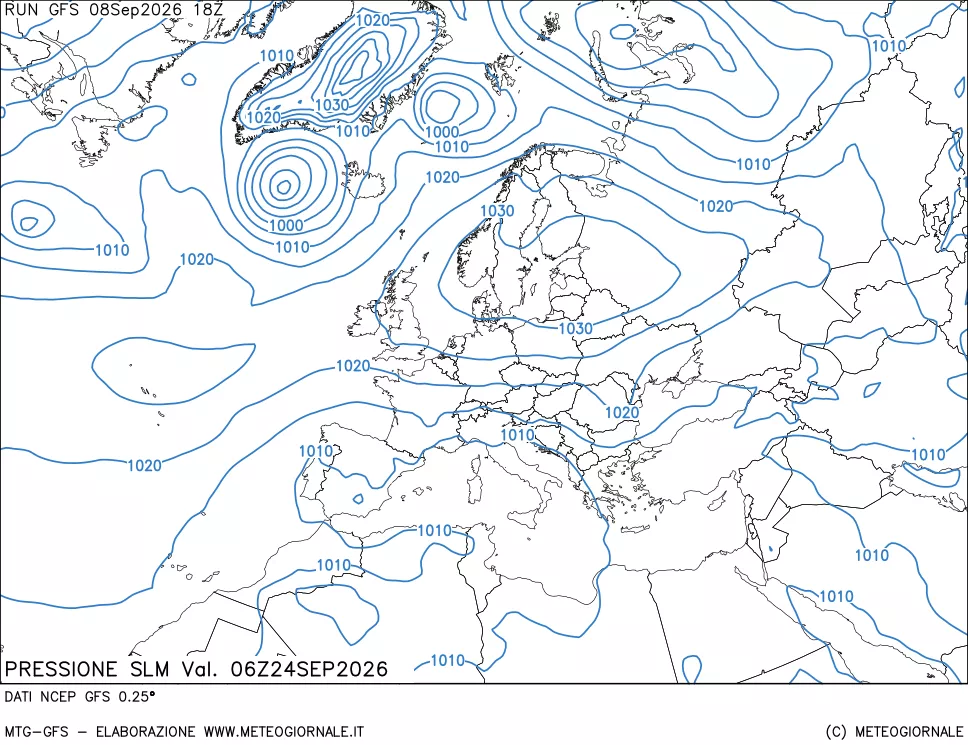 mappa Pressione sul livello del mare