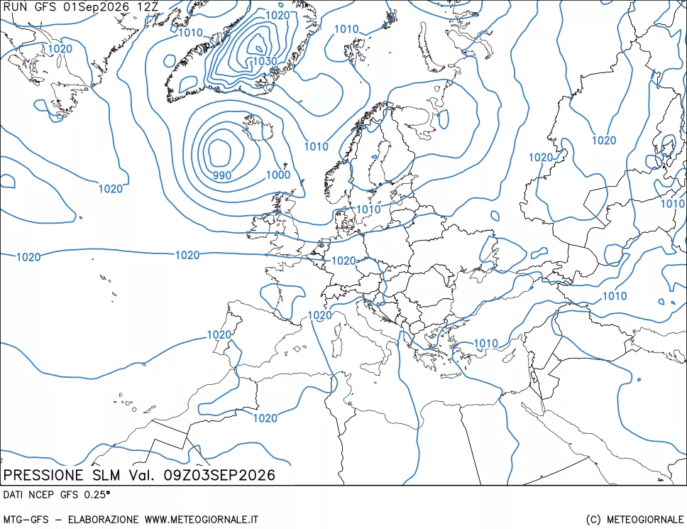 mappa Pressione sul livello del mare