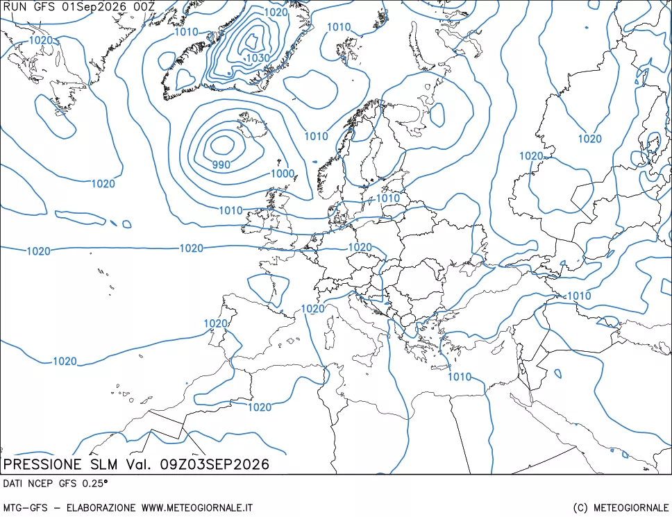 mappa Pressione sul livello del mare