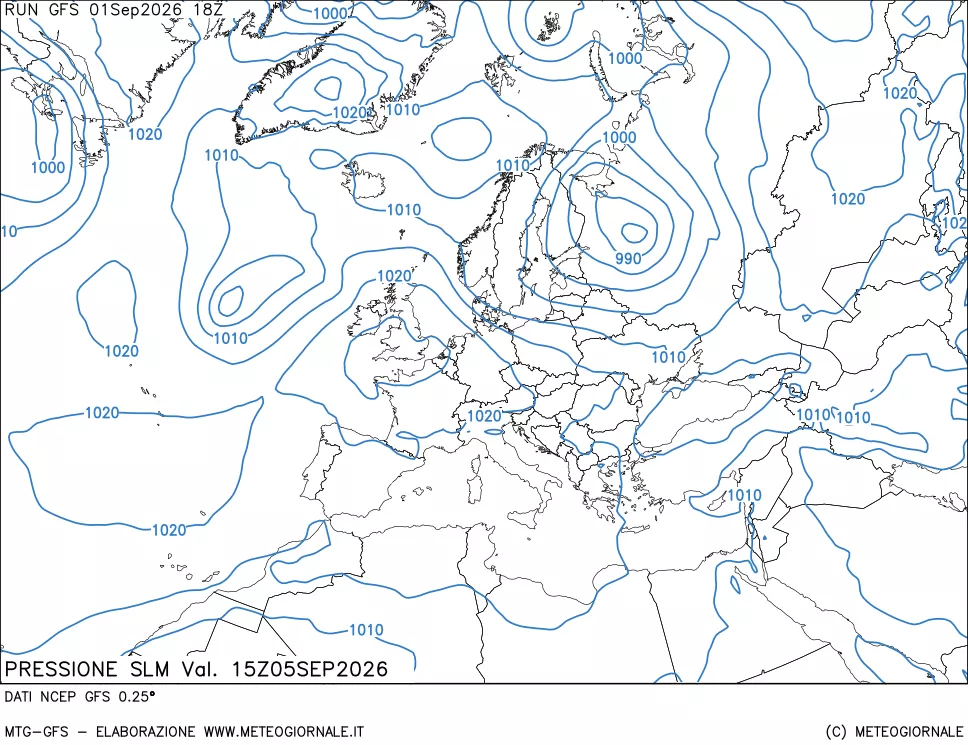 mappa Pressione sul livello del mare