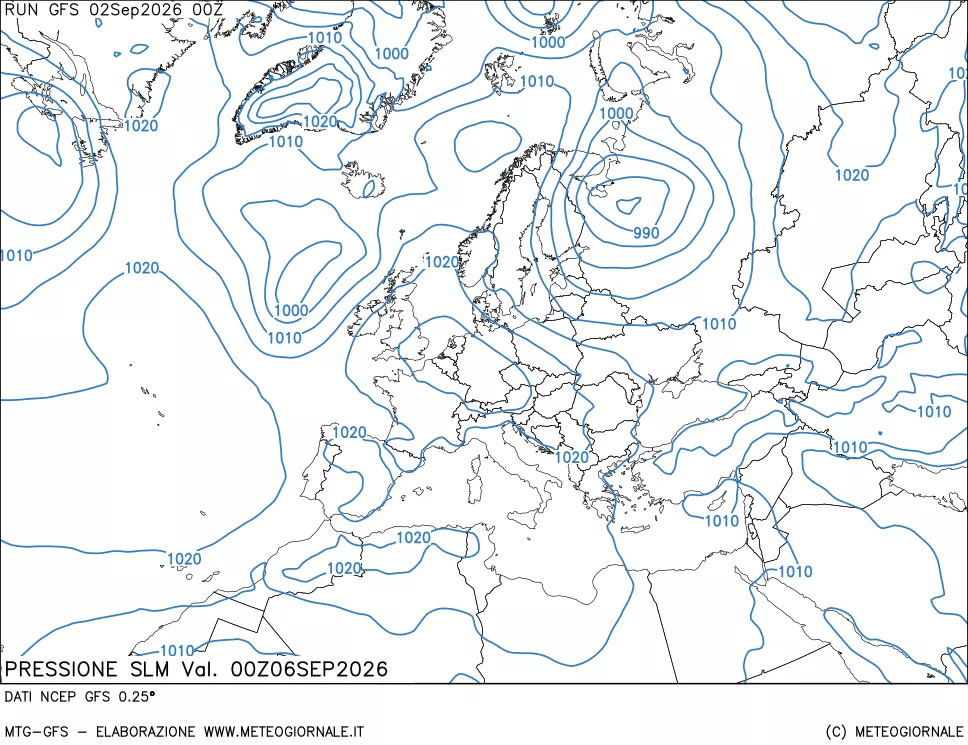 mappa Pressione sul livello del mare