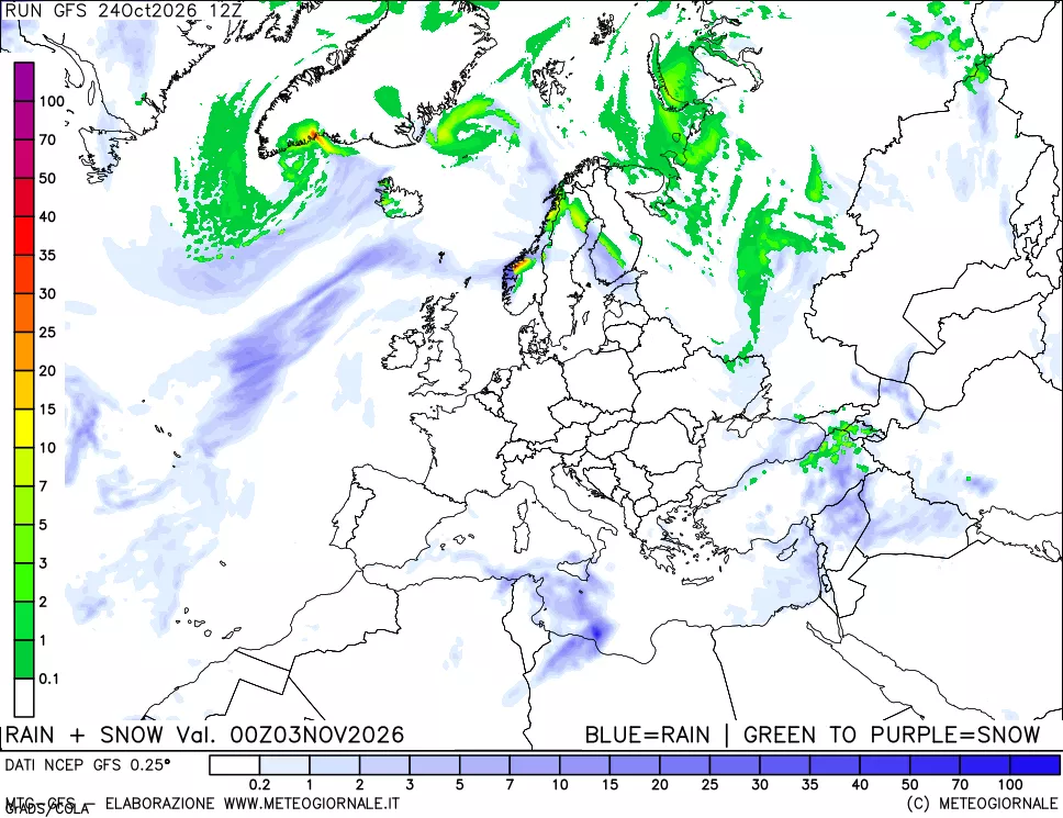 mappa Precipitazioni totali e nevose