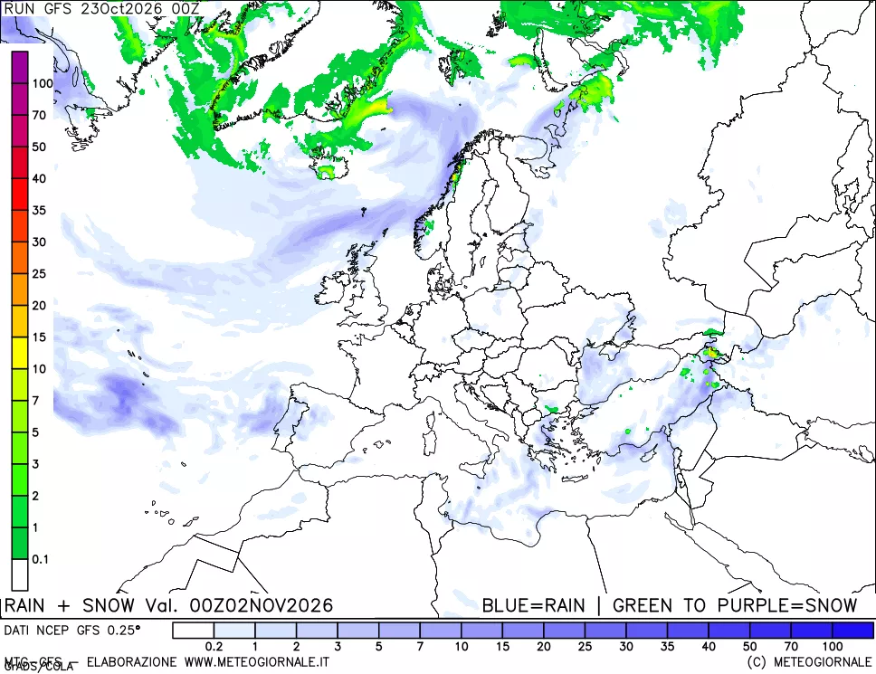 mappa Precipitazioni totali e nevose