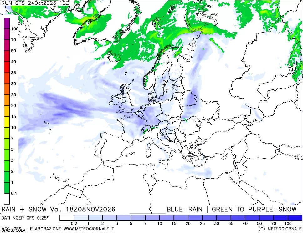 mappa Precipitazioni totali e nevose