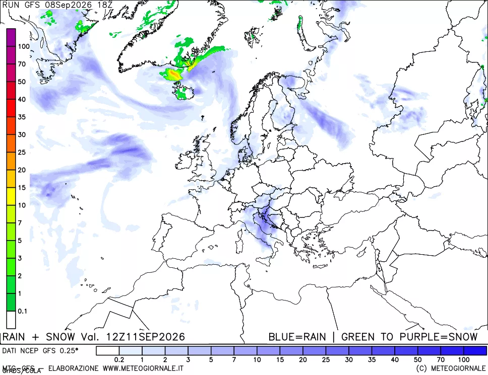 mappa Precipitazioni totali e nevose