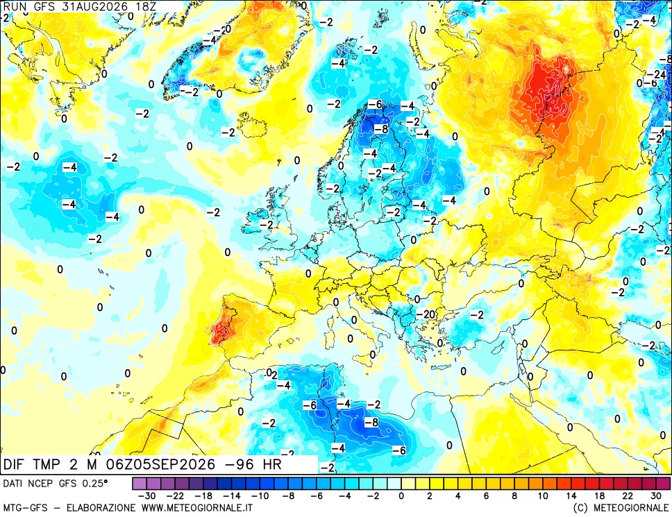 mappa Dif. Temp a 2 metri Valid - Init