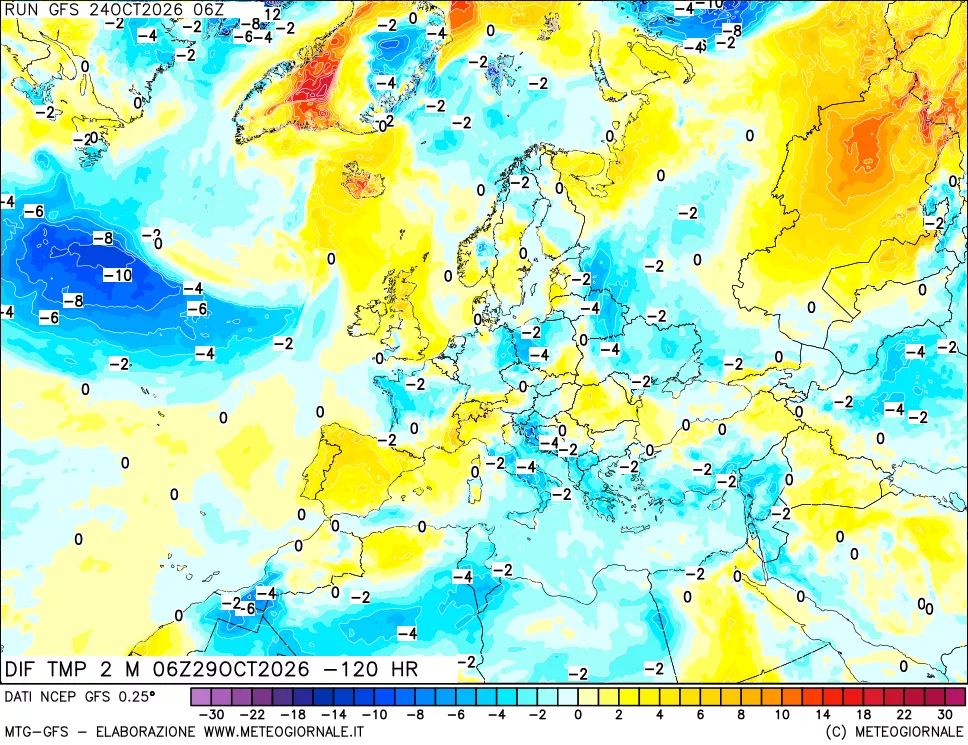 mappa Dif. Temp a 2 metri Valid - Init