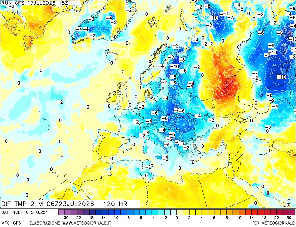 mappa Dif. Temp a 2 metri Valid - Init