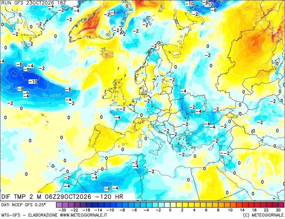 mappa Dif. Temp a 2 metri Valid - Init