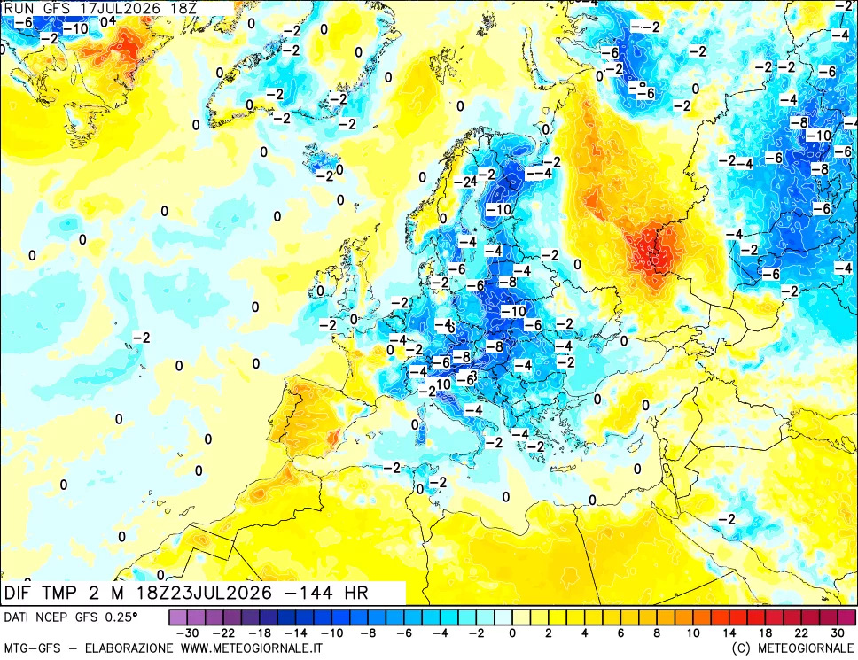 mappa Dif. Temp a 2 metri Valid - Init