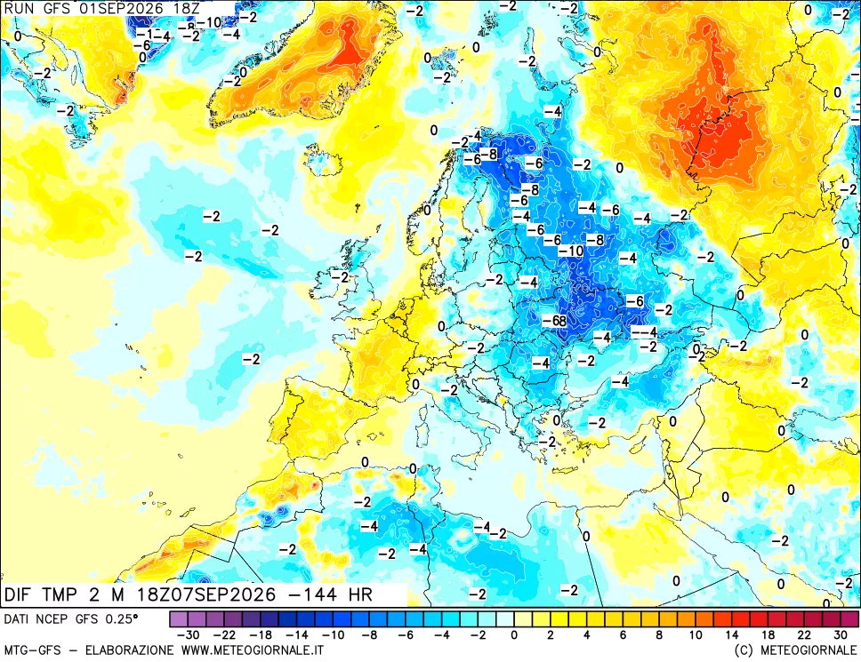 mappa Dif. Temp a 2 metri Valid - Init