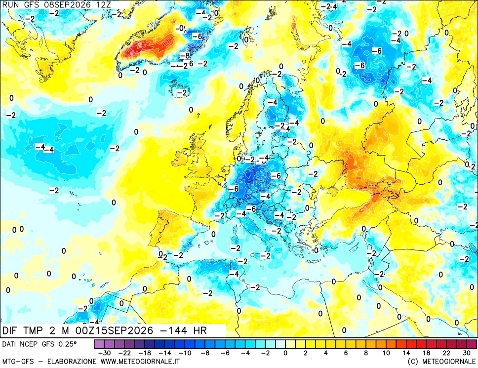 mappa Dif. Temp a 2 metri Valid - Init