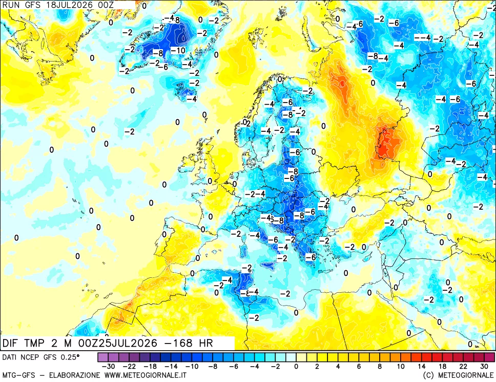 mappa Dif. Temp a 2 metri Valid - Init