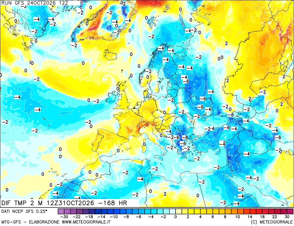 mappa Dif. Temp a 2 metri Valid - Init
