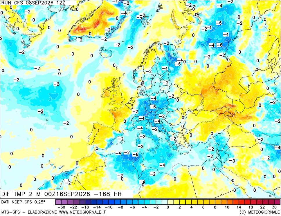 mappa Dif. Temp a 2 metri Valid - Init