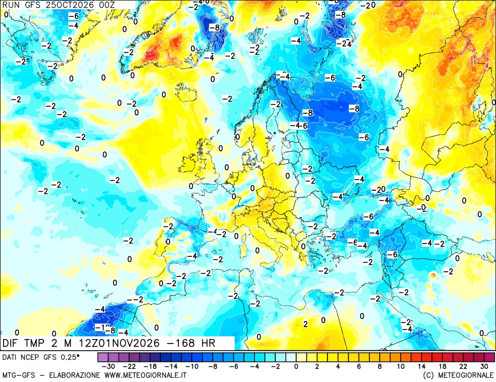 mappa Dif. Temp a 2 metri Valid - Init