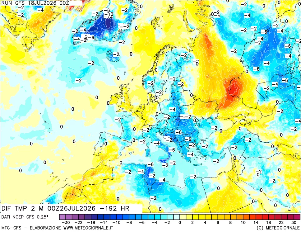 mappa Dif. Temp a 2 metri Valid - Init