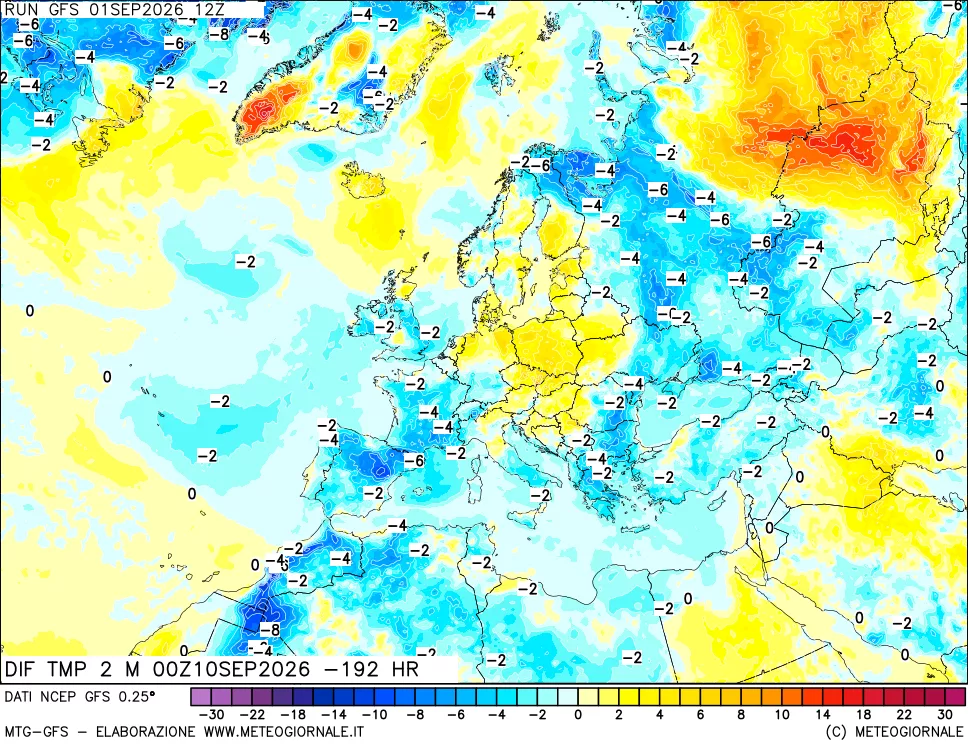 mappa Dif. Temp a 2 metri Valid - Init
