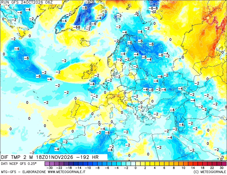 mappa Dif. Temp a 2 metri Valid - Init