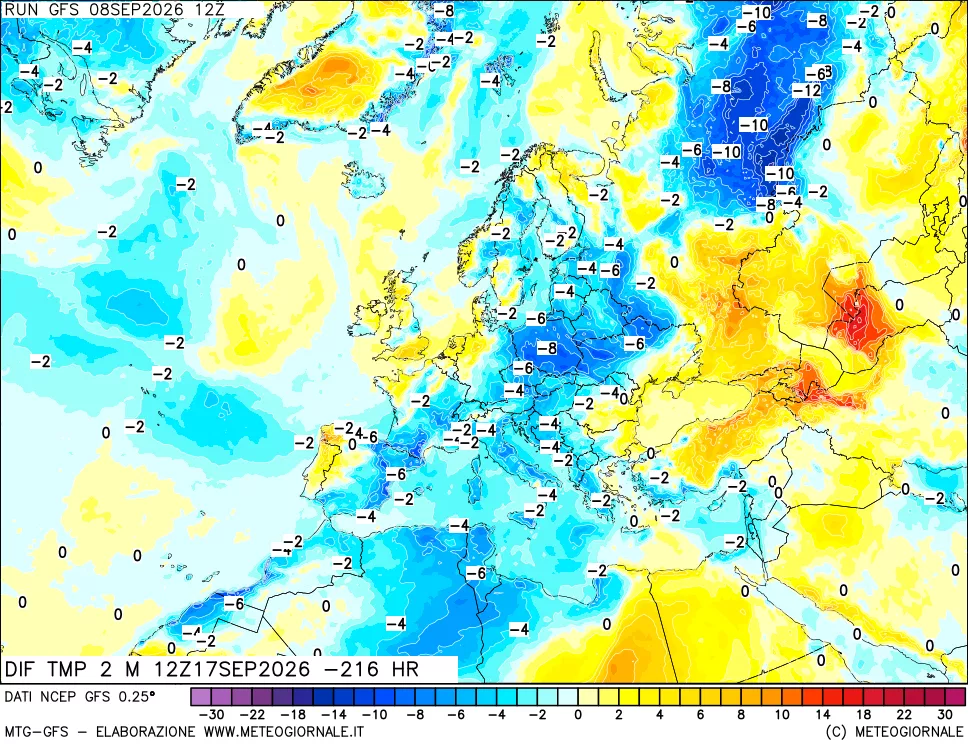 mappa Dif. Temp a 2 metri Valid - Init