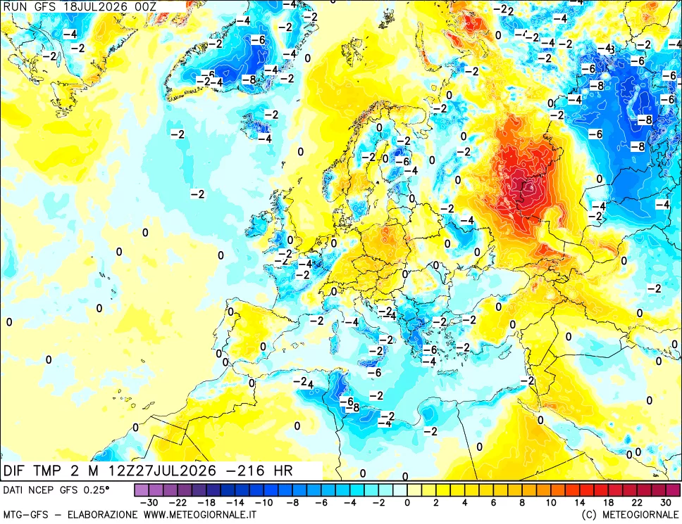 mappa Dif. Temp a 2 metri Valid - Init