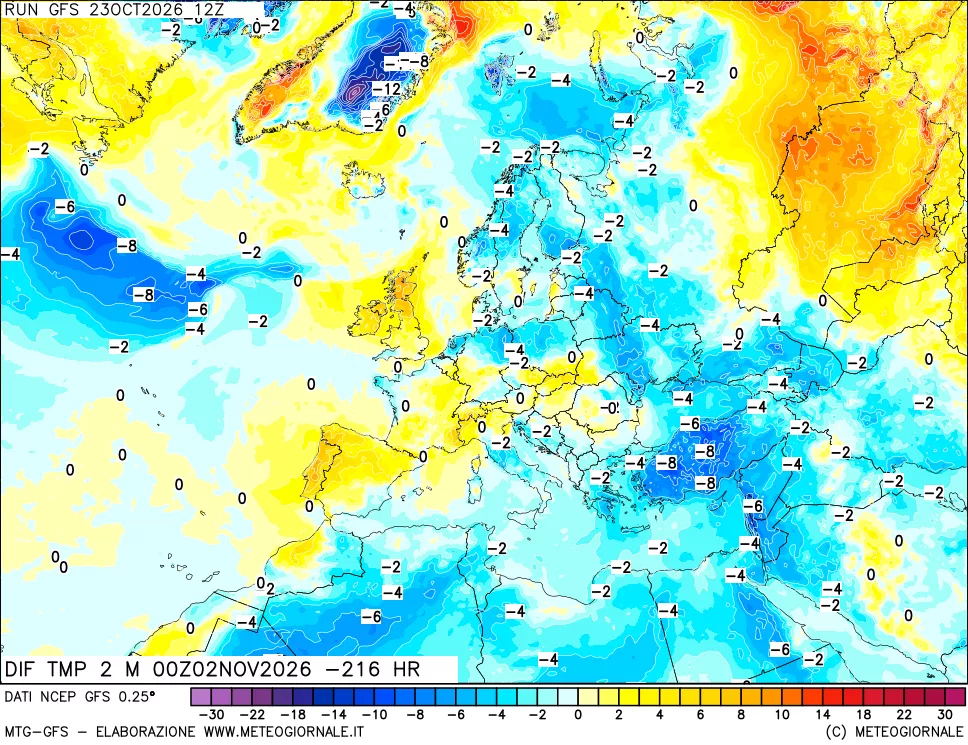 mappa Dif. Temp a 2 metri Valid - Init