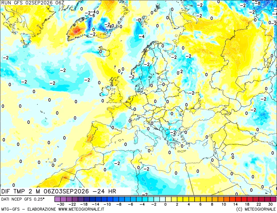 mappa Dif. Temp a 2 metri Valid - Init