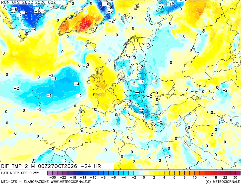 mappa Dif. Temp a 2 metri Valid - Init