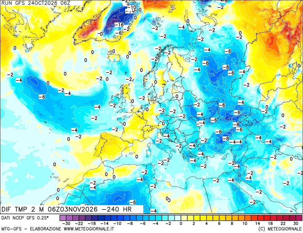 mappa Dif. Temp a 2 metri Valid - Init