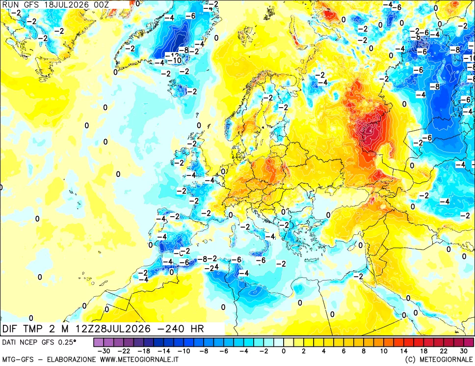 mappa Dif. Temp a 2 metri Valid - Init