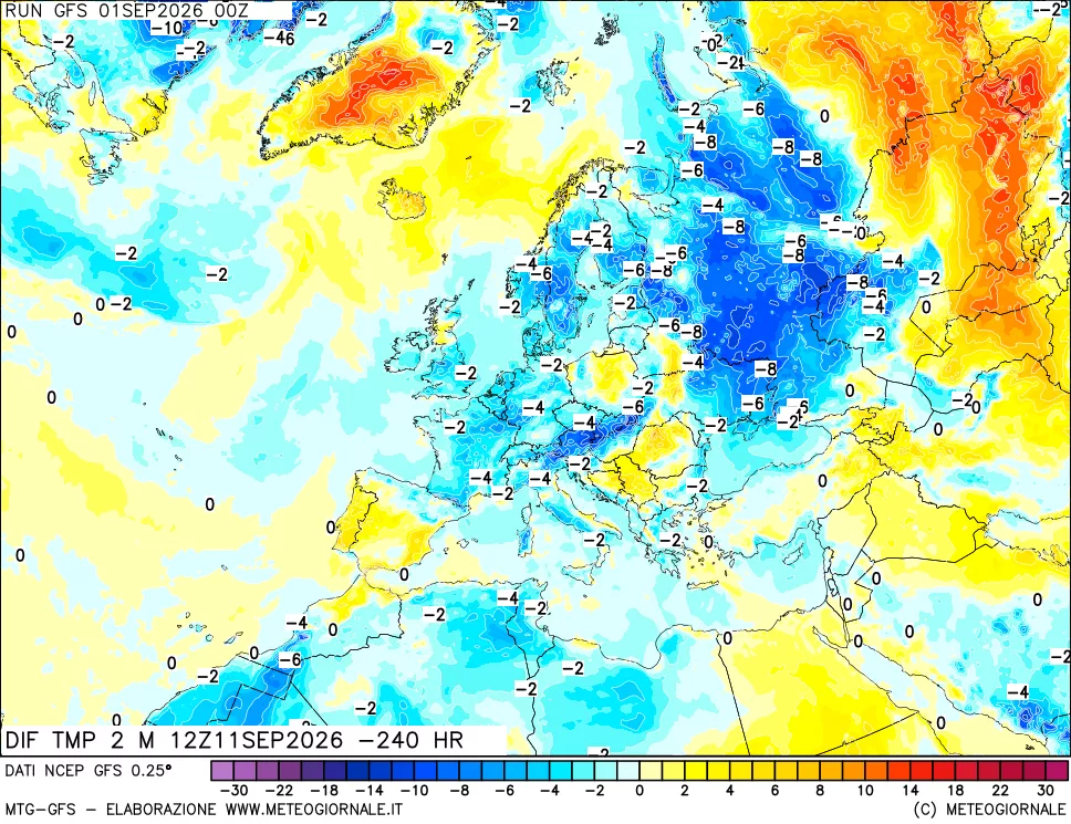 mappa Dif. Temp a 2 metri Valid - Init