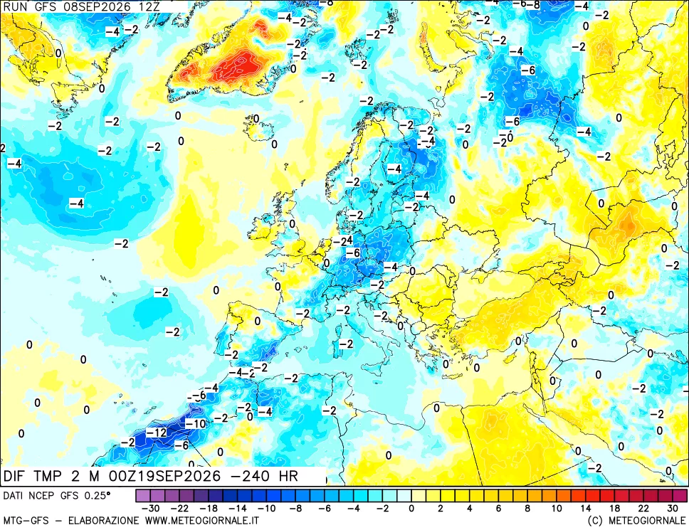 mappa Dif. Temp a 2 metri Valid - Init