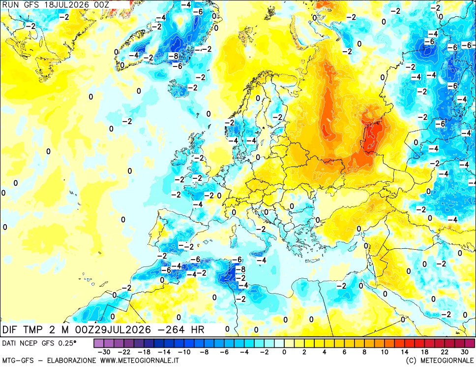 mappa Dif. Temp a 2 metri Valid - Init