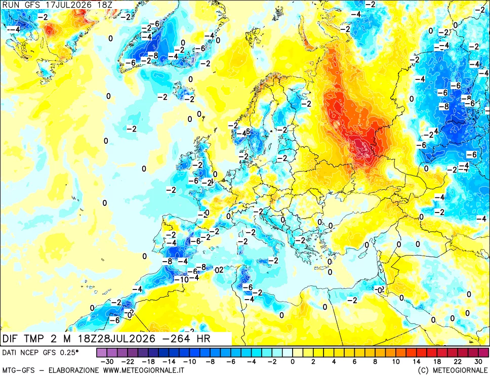 mappa Dif. Temp a 2 metri Valid - Init