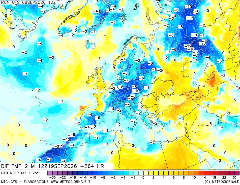 mappa Dif. Temp a 2 metri Valid - Init