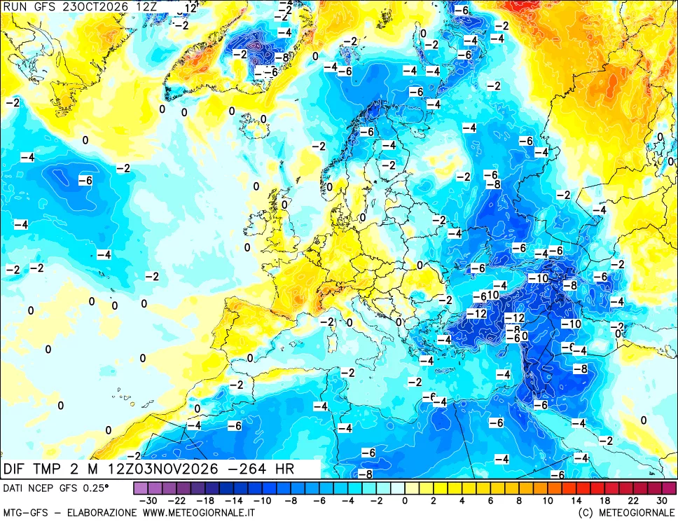 mappa Dif. Temp a 2 metri Valid - Init