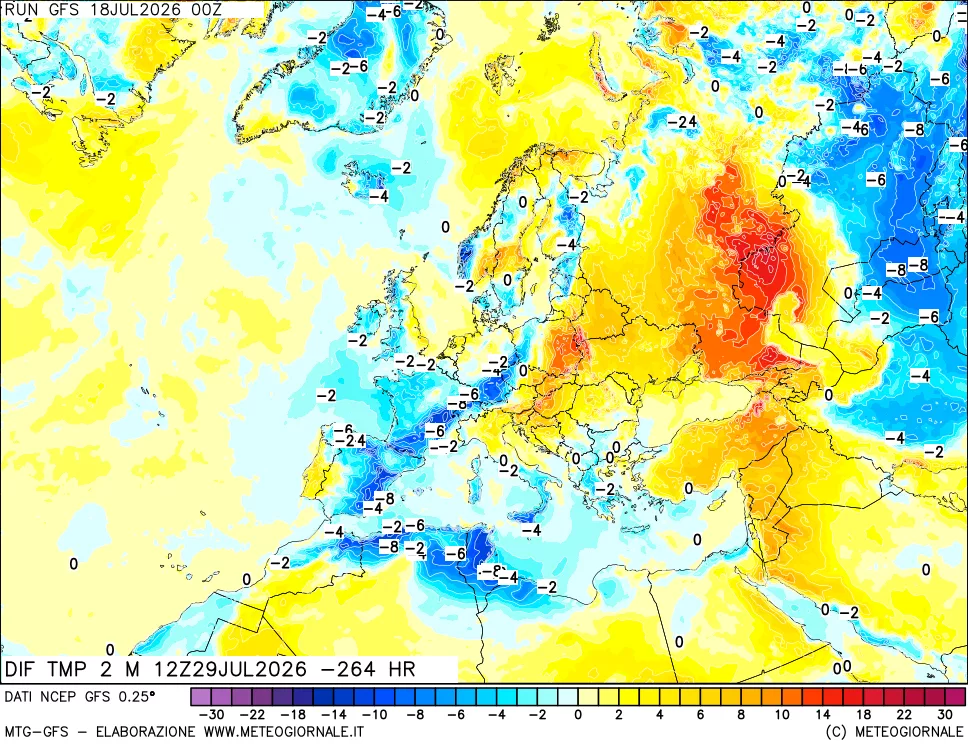 mappa Dif. Temp a 2 metri Valid - Init