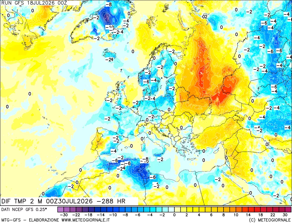mappa Dif. Temp a 2 metri Valid - Init