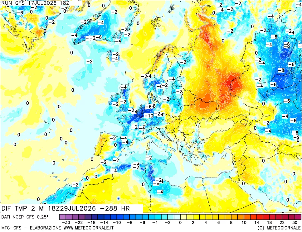 mappa Dif. Temp a 2 metri Valid - Init