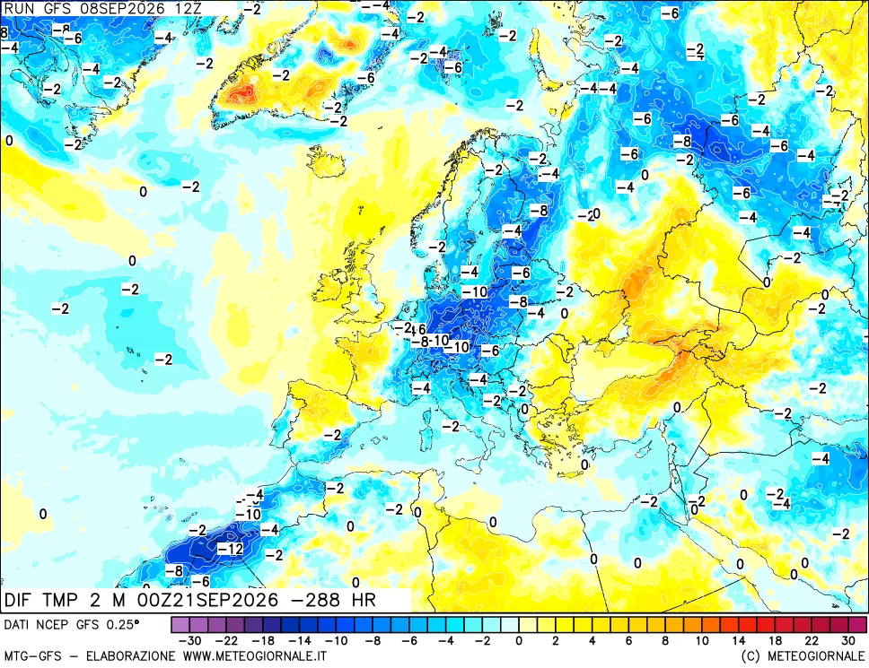 mappa Dif. Temp a 2 metri Valid - Init