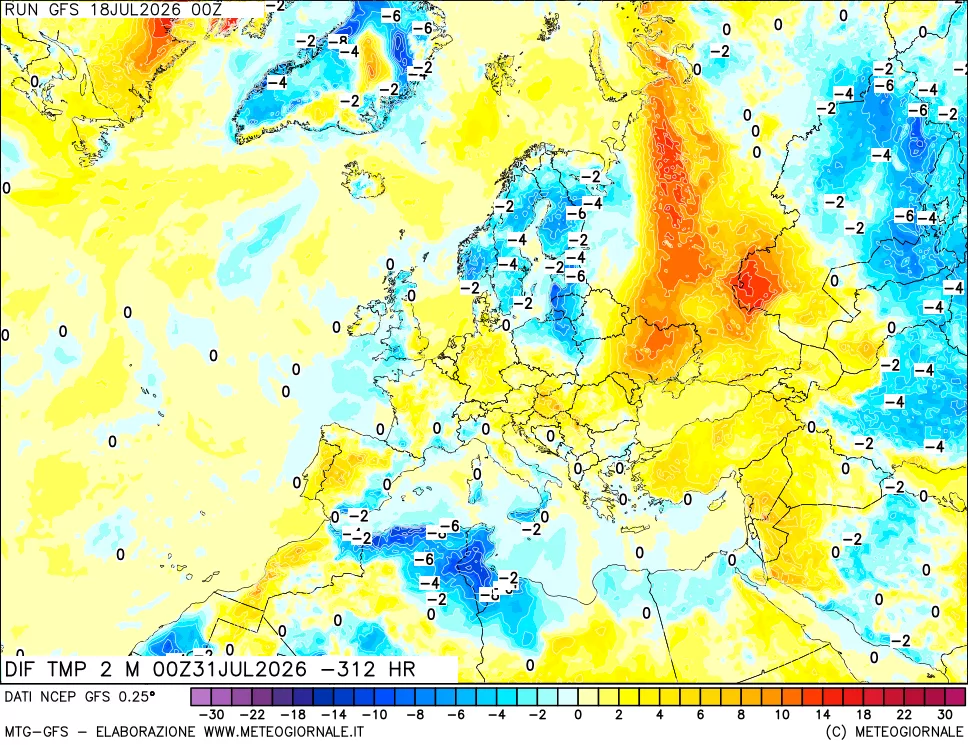 mappa Dif. Temp a 2 metri Valid - Init