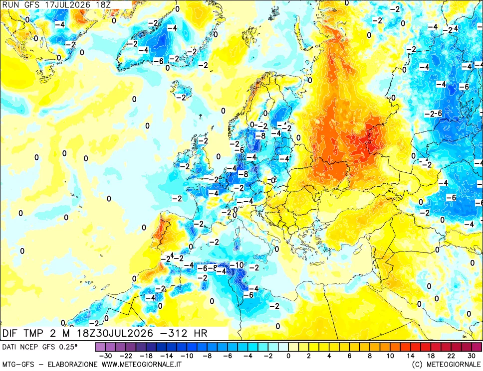 mappa Dif. Temp a 2 metri Valid - Init