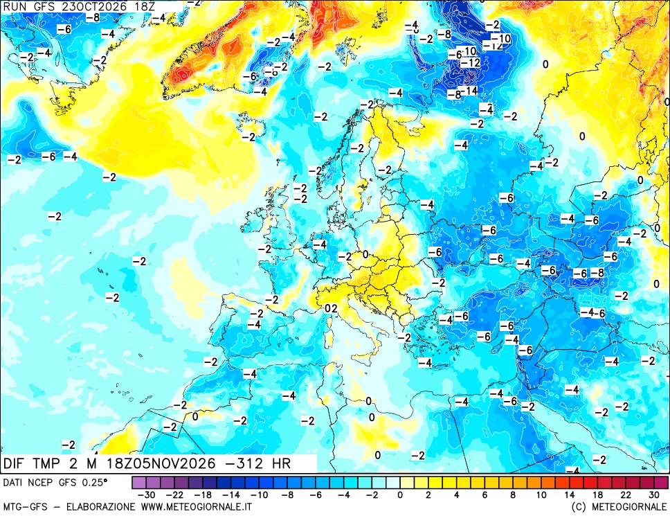 mappa Dif. Temp a 2 metri Valid - Init