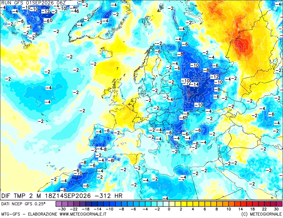 mappa Dif. Temp a 2 metri Valid - Init