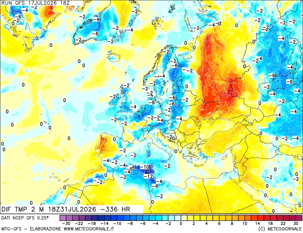 mappa Dif. Temp a 2 metri Valid - Init