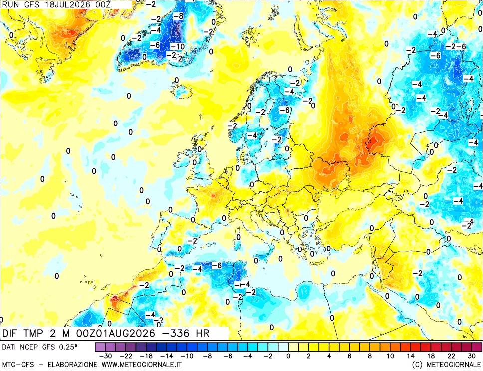 mappa Dif. Temp a 2 metri Valid - Init